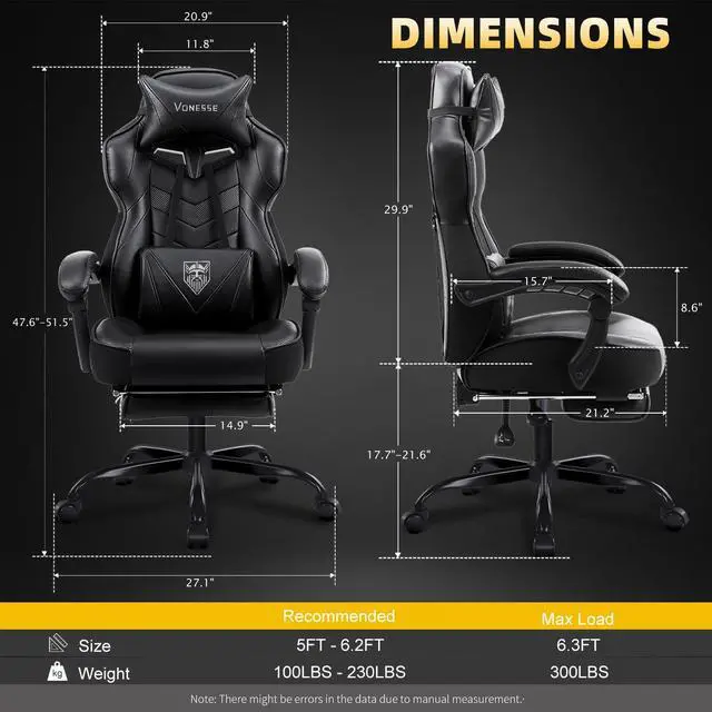 Alt view image 3 of 7 - Gaming Chair, High Back Office Chair with Footrest and Massage, Gaming Chairs for Adults with Pocket Spring Cushion, Big and Tall Reclining Computer Chair with Lumbar Support (Classic Black)