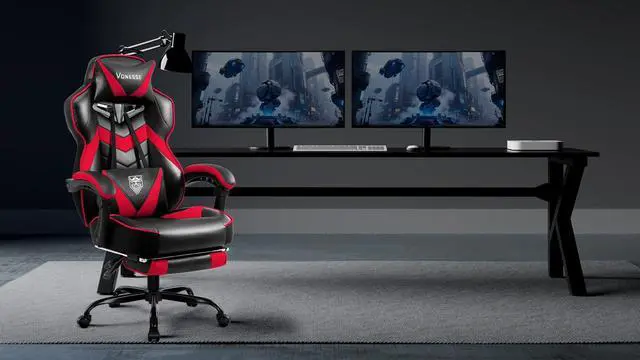 Alt view image 2 of 7 - Gaming Chair, High Back Gaming Chair with Footrest and Massage, Gaming Chairs for Adults with Pocket Spring Cushion, Big and Tall Reclining Computer Chair with Lumbar Support (Red/Black)