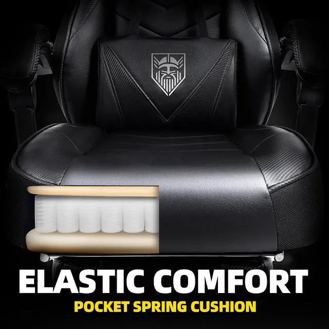 Alt view image 5 of 7 - Gaming Chair, High Back Office Chair with Footrest and Massage, Gaming Chairs for Adults with Pocket Spring Cushion, Big and Tall Reclining Computer Chair with Lumbar Support (Classic Black)