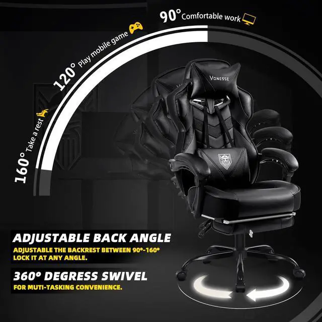 Alt view image 6 of 7 - Gaming Chair, High Back Office Chair with Footrest and Massage, Gaming Chairs for Adults with Pocket Spring Cushion, Big and Tall Reclining Computer Chair with Lumbar Support (Classic Black)