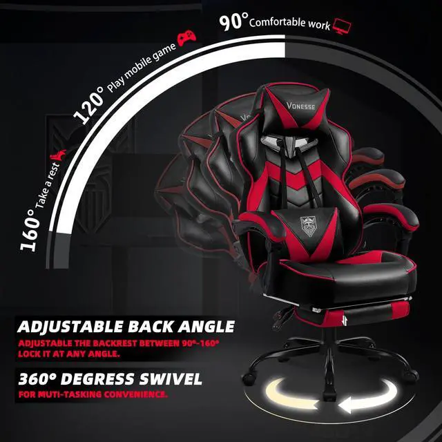 Alt view image 6 of 7 - Gaming Chair, High Back Gaming Chair with Footrest and Massage, Gaming Chairs for Adults with Pocket Spring Cushion, Big and Tall Reclining Computer Chair with Lumbar Support (Red/Black)