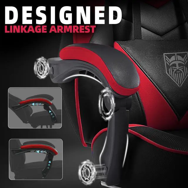 Alt view image 7 of 7 - Gaming Chair, High Back Gaming Chair with Footrest and Massage, Gaming Chairs for Adults with Pocket Spring Cushion, Big and Tall Reclining Computer Chair with Lumbar Support (Red/Black)