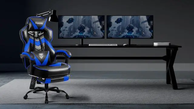 Alt view image 2 of 7 - Gaming Chair, High Back Gaming Chair with Footrest and Massage, Gaming Chairs for Adults with Pocket Spring Cushion, Big and Tall Reclining Computer Chair with Lumbar Support (Blue/Black)