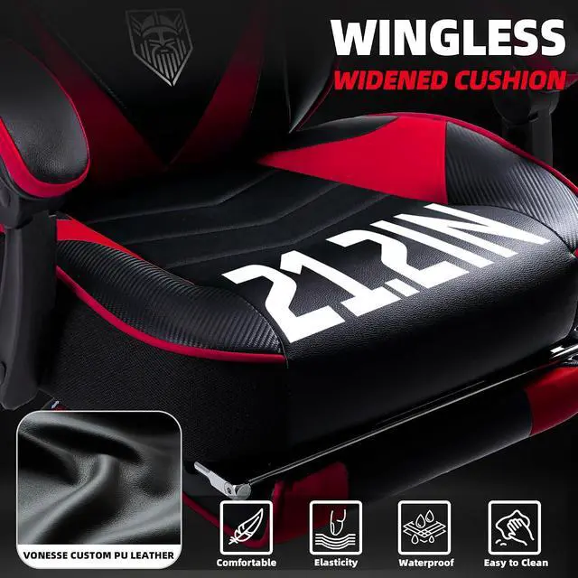 Alt view image 4 of 7 - Gaming Chair, High Back Gaming Chair with Footrest and Massage, Gaming Chairs for Adults with Pocket Spring Cushion, Big and Tall Reclining Computer Chair with Lumbar Support (Red/Black)