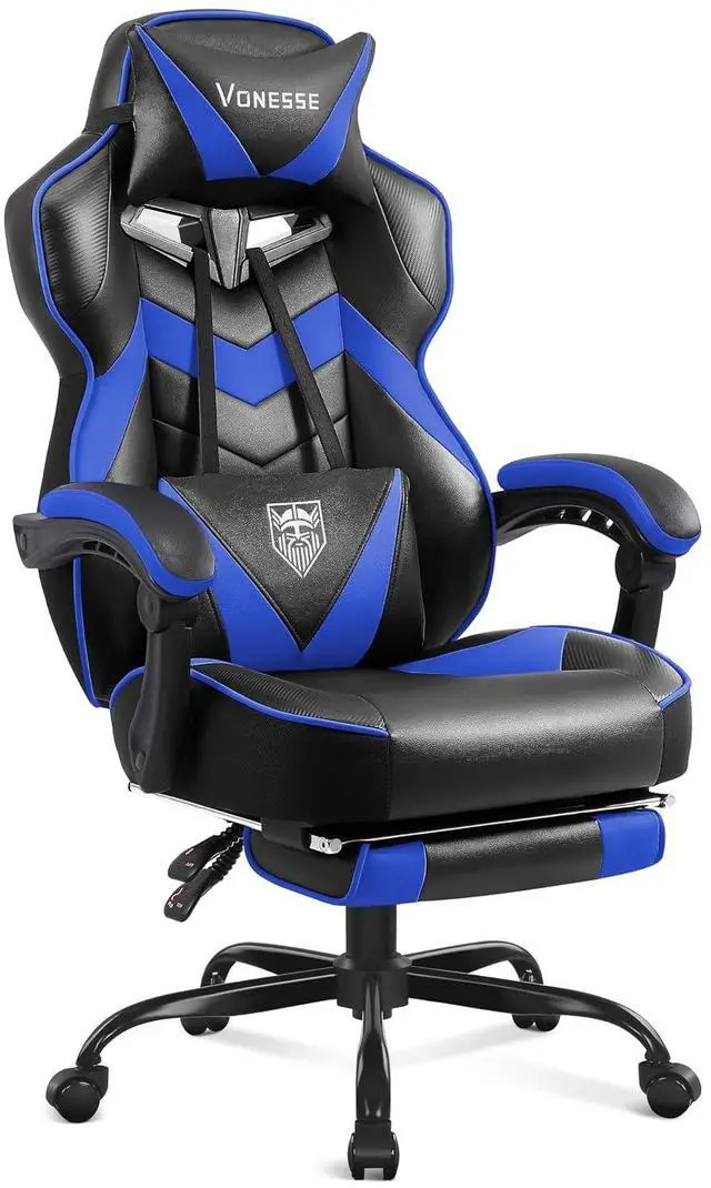 Main image of Gaming Chair, High Back Gaming Chair with Footrest and Massage, Gaming Chairs for Adults with Pocket Spring Cushion, Big and Tall Reclining Computer Chair with Lumbar Support (Blue/Black)
