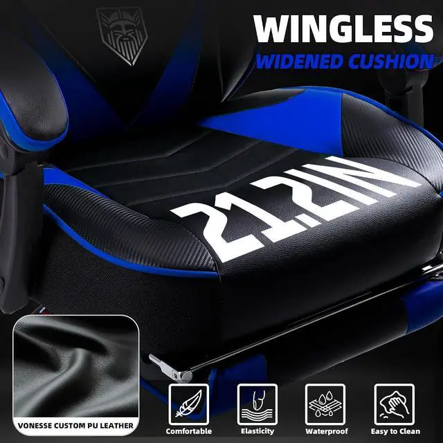 Alt view image 4 of 7 - Gaming Chair, High Back Gaming Chair with Footrest and Massage, Gaming Chairs for Adults with Pocket Spring Cushion, Big and Tall Reclining Computer Chair with Lumbar Support (Blue/Black)