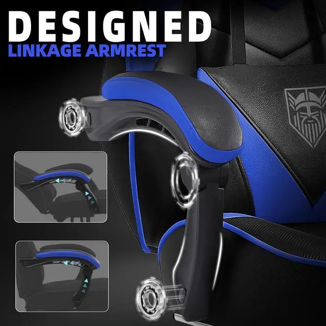 Alt view image 7 of 7 - Gaming Chair, High Back Gaming Chair with Footrest and Massage, Gaming Chairs for Adults with Pocket Spring Cushion, Big and Tall Reclining Computer Chair with Lumbar Support (Blue/Black)