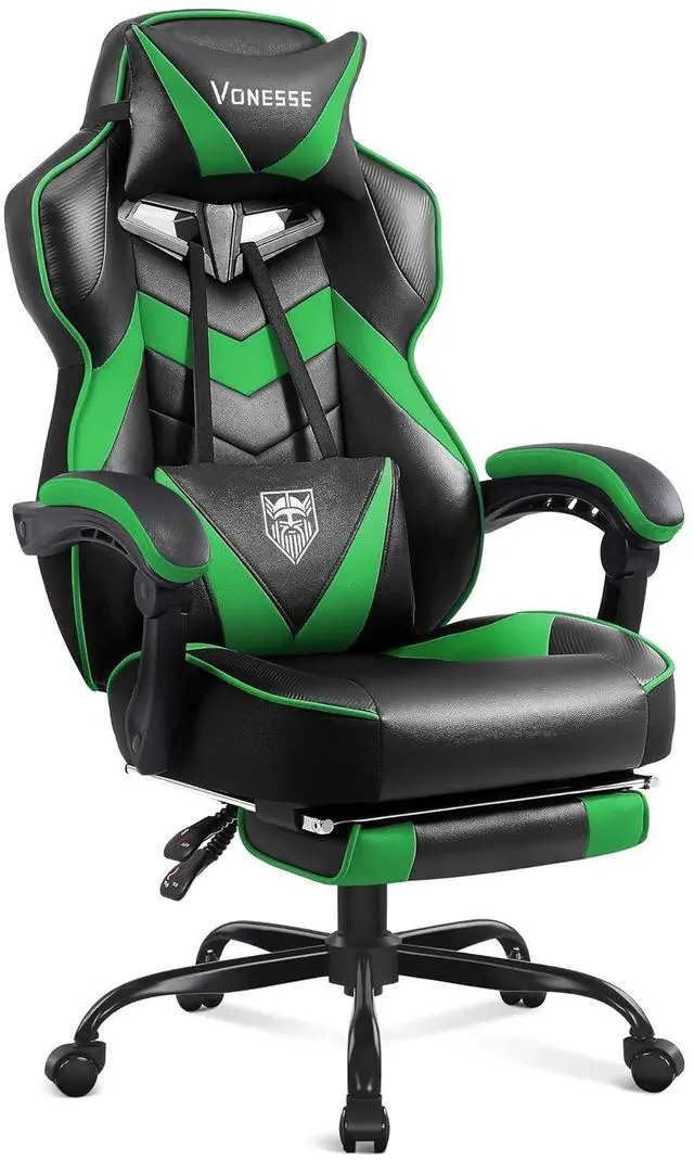 Main image of Gaming Chair, High Back Gaming Chair with Footrest and Massage, Gaming Chairs for Adults with Pocket Spring Cushion, Big and Tall Reclining Computer Chair with Lumbar Support (Green/Black)