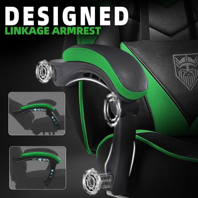 Alt view image 7 of 7 - Gaming Chair, High Back Gaming Chair with Footrest and Massage, Gaming Chairs for Adults with Pocket Spring Cushion, Big and Tall Reclining Computer Chair with Lumbar Support (Green/Black)