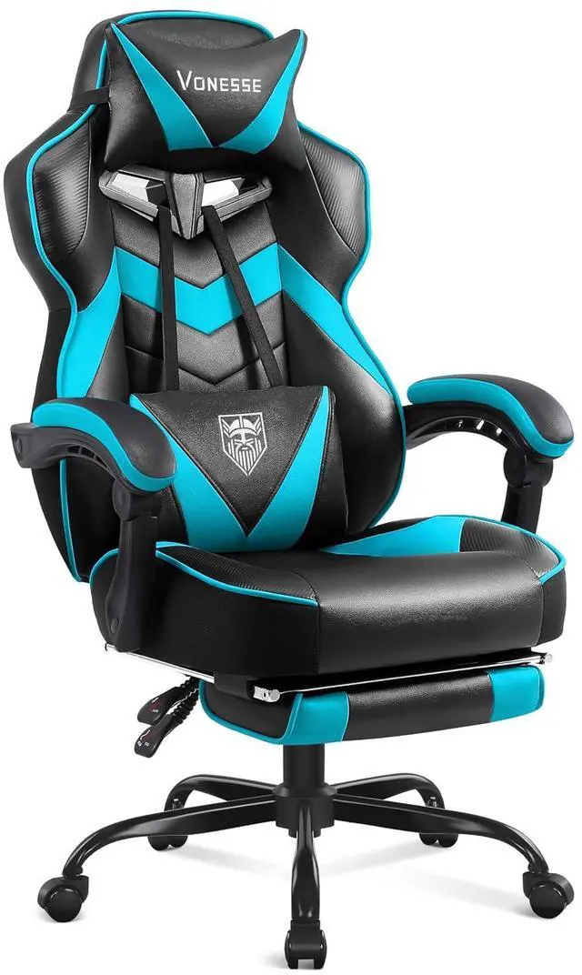 Main image of Gaming Chair, High Back Gaming Chair with Footrest and Massage, Gaming Chairs for Adults with Pocket Spring Cushion, Big and Tall Reclining Computer Chair with Lumbar Support (Cyan/Black)
