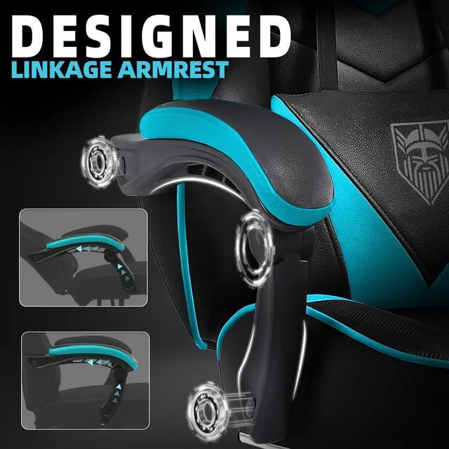 Alt view image 7 of 7 - Gaming Chair, High Back Gaming Chair with Footrest and Massage, Gaming Chairs for Adults with Pocket Spring Cushion, Big and Tall Reclining Computer Chair with Lumbar Support (Cyan/Black)