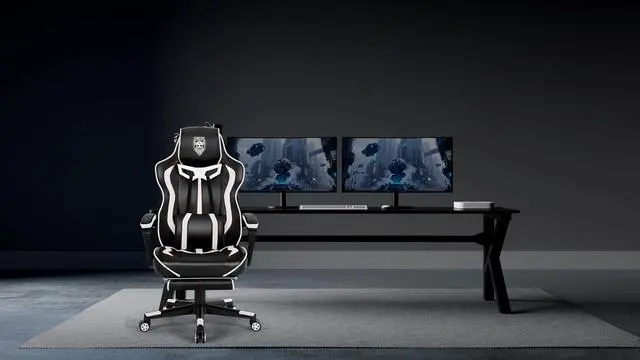 Alt view image 2 of 7 - Gaming Chair with Footrest,Reclining Computer Gaming Chair for Adults,Big and Tall Gamer Chair with Massage,Ergonomic High Back (White/Black)