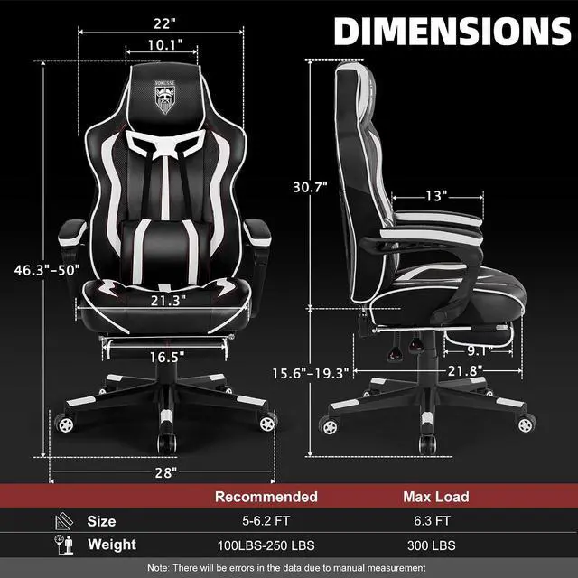Alt view image 3 of 7 - Gaming Chair with Footrest,Reclining Computer Gaming Chair for Adults,Big and Tall Gamer Chair with Massage,Ergonomic High Back (White/Black)