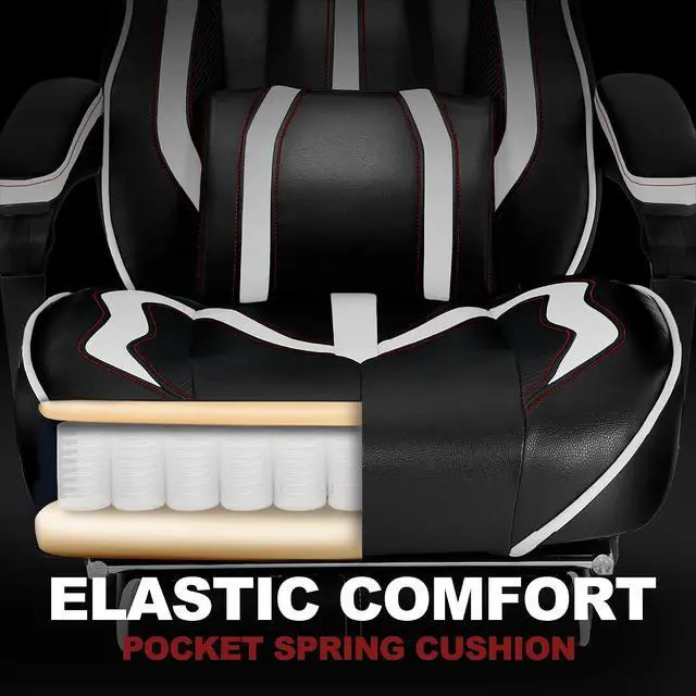 Alt view image 4 of 7 - Gaming Chair with Footrest,Reclining Computer Gaming Chair for Adults,Big and Tall Gamer Chair with Massage,Ergonomic High Back (White/Black)