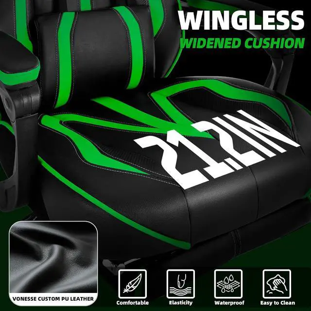 Alt view image 5 of 7 - Gaming Chair with Footrest, Big and Tall Gamer Chair with Massage, Reclining Computer Gaming Chair for Adults, Ergonomic Game Chair for Teens, High Back Video Game Chairs(Green/Black)