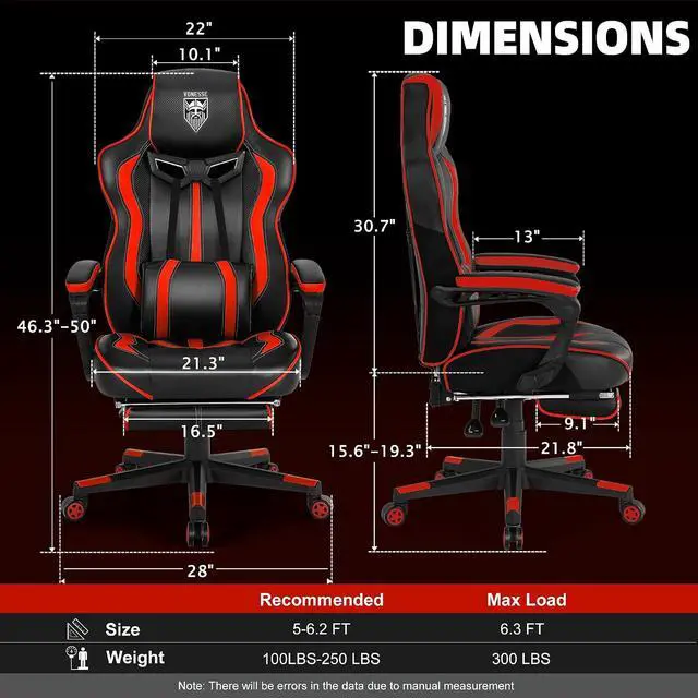 Alt view image 3 of 7 - Gaming Chair for Adults, Reclining Gaming Chairs with Footrest and Massage, Computer Gaming Chair for Heavy People,Ergonomic Gamer Chair Big and Tall (Red/Black)