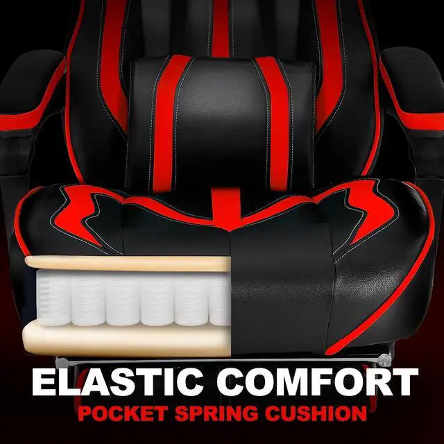 Alt view image 4 of 7 - Gaming Chair for Adults, Reclining Gaming Chairs with Footrest and Massage, Computer Gaming Chair for Heavy People,Ergonomic Gamer Chair Big and Tall (Red/Black)