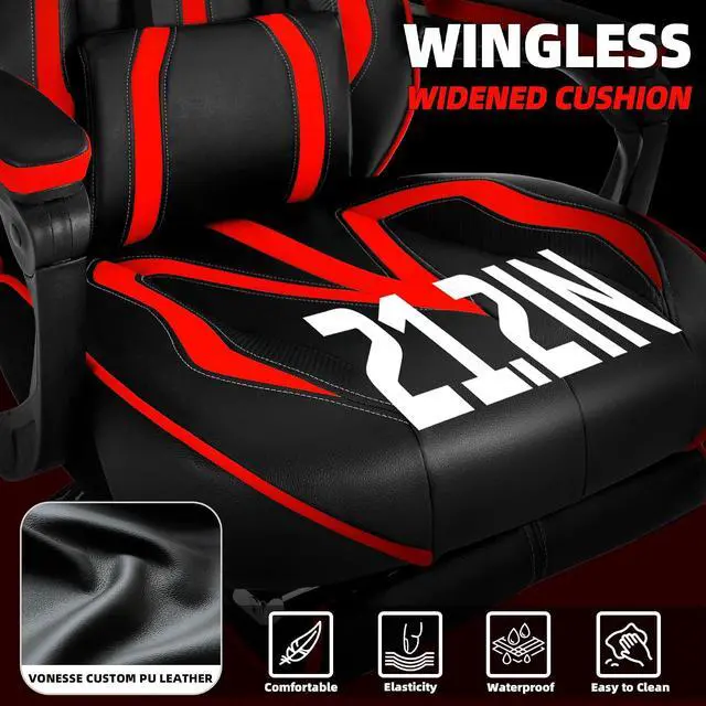 Alt view image 5 of 7 - Gaming Chair for Adults, Reclining Gaming Chairs with Footrest and Massage, Computer Gaming Chair for Heavy People,Ergonomic Gamer Chair Big and Tall (Red/Black)