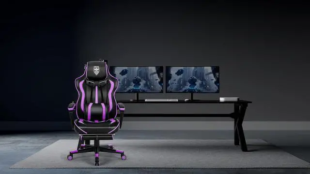 Alt view image 2 of 7 - Purple Gaming Chair with Footrest, Reclining Computer Gaming Chairs for Adults, Ergonomic Gamer Chair with Massage, Big and Tall PC Game Chair(Purple/Black)