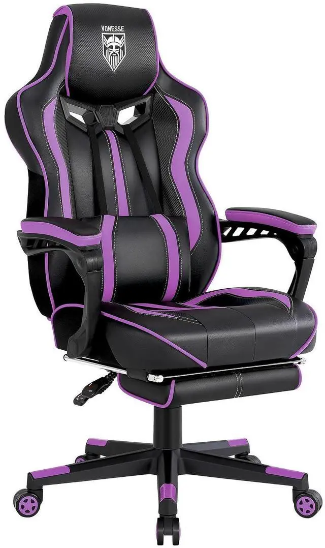 Main image of Purple Gaming Chair with Footrest, Reclining Computer Gaming Chairs for Adults, Ergonomic Gamer Chair with Massage, Big and Tall PC Game Chair(Purple/Black)