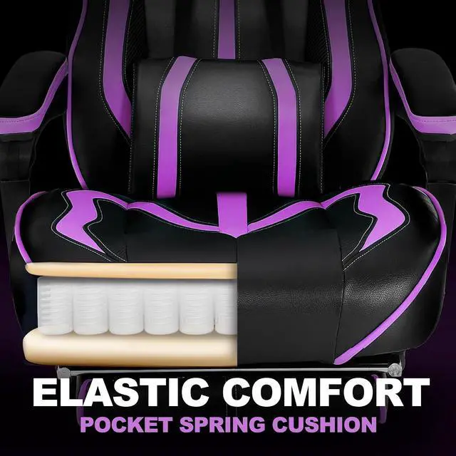 Alt view image 4 of 7 - Purple Gaming Chair with Footrest, Reclining Computer Gaming Chairs for Adults, Ergonomic Gamer Chair with Massage, Big and Tall PC Game Chair(Purple/Black)