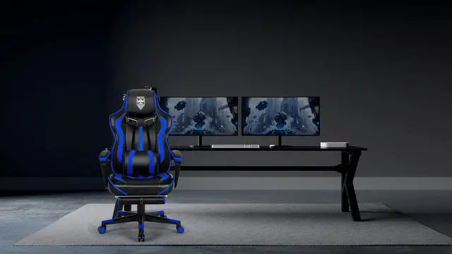 Alt view image 2 of 7 - Gaming Chairs for Adults, Gamer Chair with Footrest and Massage, Reclining Big and Tall Ergonomic Gaming Chair, Computer Chairs for Heavy People 300LBS (Blue/Black)