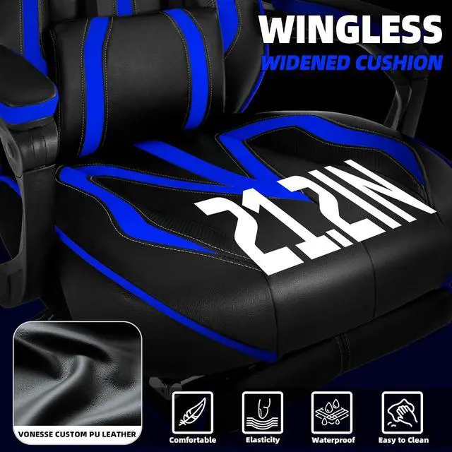 Alt view image 5 of 7 - Gaming Chairs for Adults, Gamer Chair with Footrest and Massage, Reclining Big and Tall Ergonomic Gaming Chair, Computer Chairs for Heavy People 300LBS (Blue/Black)