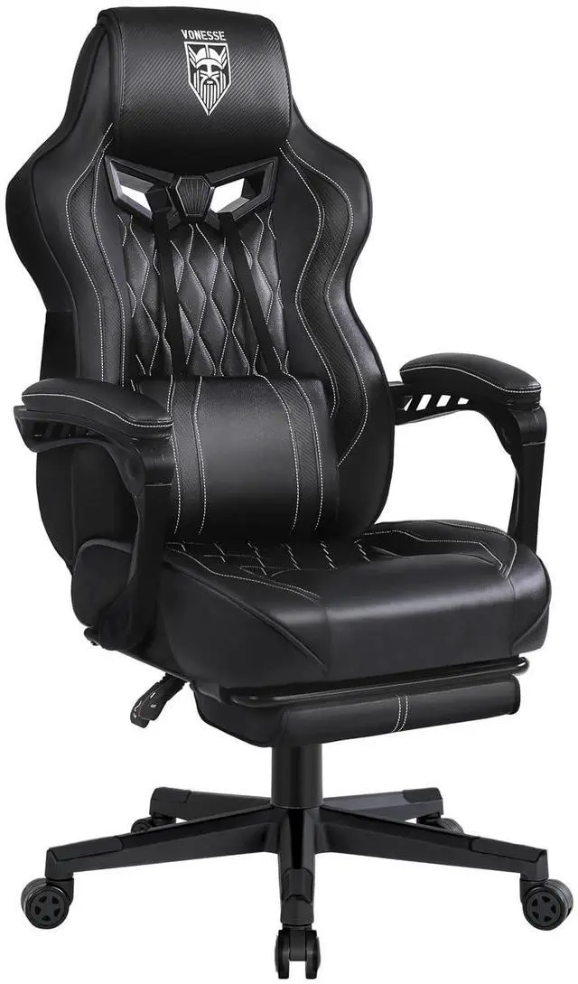 Main image of Gaming Chair, Computer Office Chair with Footrest, Reclining Gaming Chairs for Adults, Big and Tall Ergonomic Gaming Chair with Lumbar Support and Massage (Black)