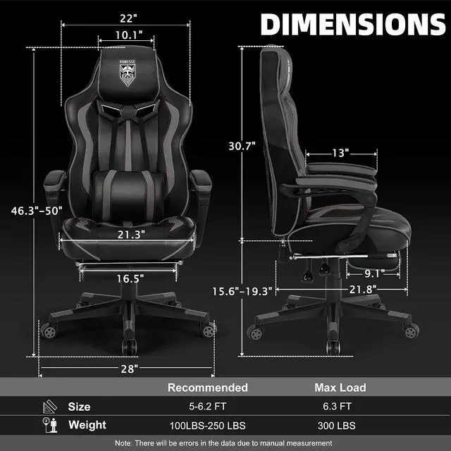Alt view image 3 of 7 - Gaming Chair for Adults, Reclining Gaming Chairs with Footrest and Massage, Computer Gaming Chair for Heavy People,Ergonomic Gamer Chair Big and Tall (Black/Gray)