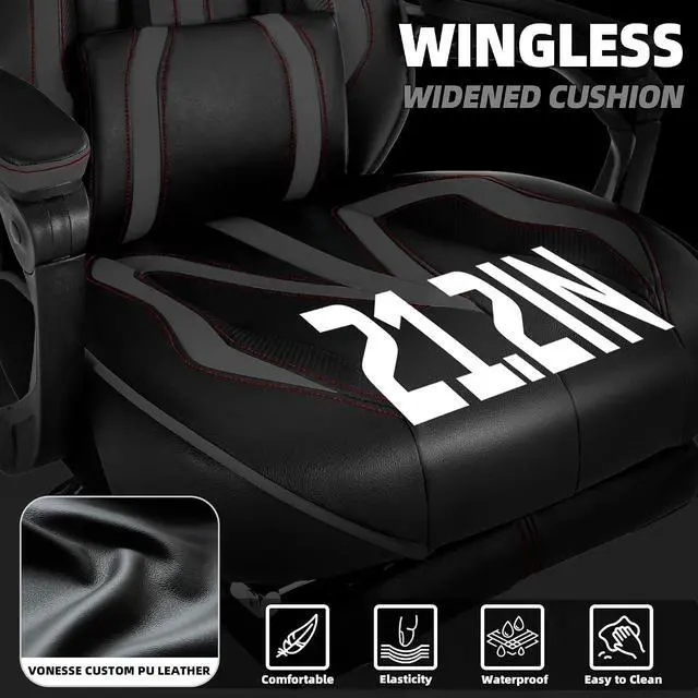 Alt view image 4 of 7 - Gaming Chair for Adults, Reclining Gaming Chairs with Footrest and Massage, Computer Gaming Chair for Heavy People,Ergonomic Gamer Chair Big and Tall (Black/Gray)