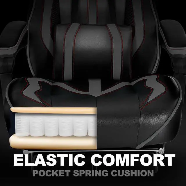 Alt view image 5 of 7 - Gaming Chair for Adults, Reclining Gaming Chairs with Footrest and Massage, Computer Gaming Chair for Heavy People,Ergonomic Gamer Chair Big and Tall (Black/Gray)