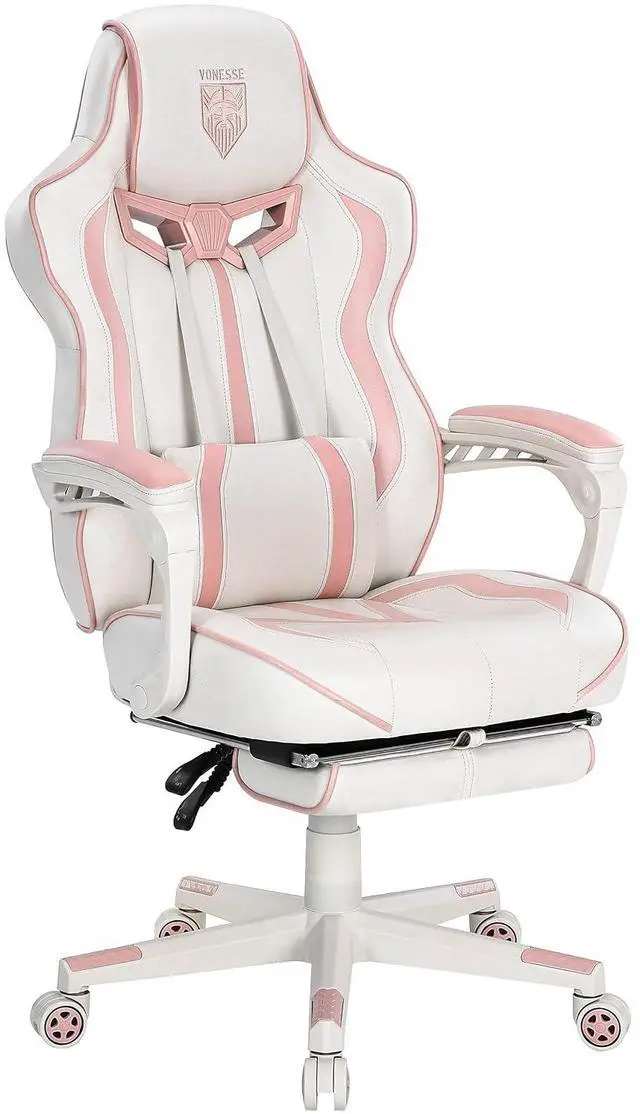 Main image of Gaming Chair for Girls, Pink Computer Gaming Chairs for Adults, Reclining Gamer Chair with Footrest with Massage, Ergonomic Home Office Chair High Back (White/Pink)
