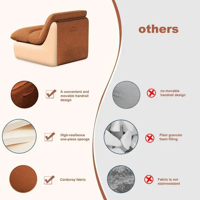 Alt view image 6 of 7 - Bean Bag Chair, Double-Layered Bean Bag Chair for Adults, Comfortable Memory Foam Bean Bag Sofa, Corduroy Bean Bag Couches for Living Room Bedroom (Brown)