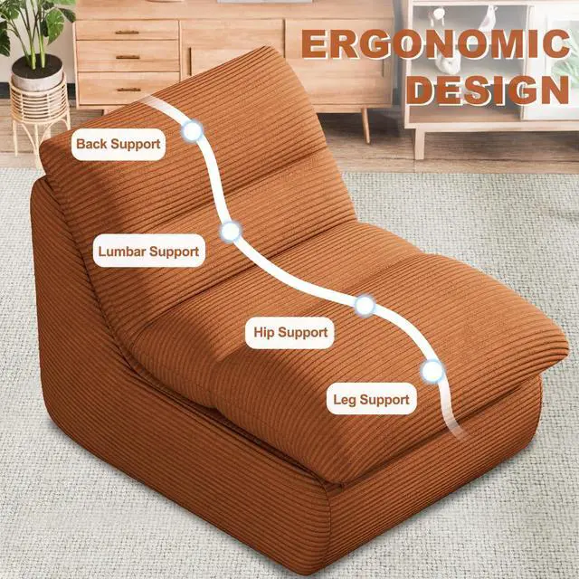 Alt view image 7 of 7 - Bean Bag Chair, Double-Layered Bean Bag Chair for Adults, Comfortable Memory Foam Bean Bag Sofa, Corduroy Bean Bag Couches for Living Room Bedroom (Brown)