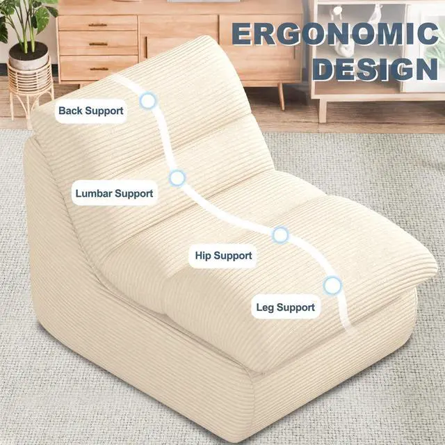 Alt view image 7 of 7 - Bean Bag Chair, Double-Layered Bean Bag Chair for Adults, Comfortable Memory Foam Bean Bag Sofa, Corduroy Bean Bag Couches for Living Room Bedroom (Beige)