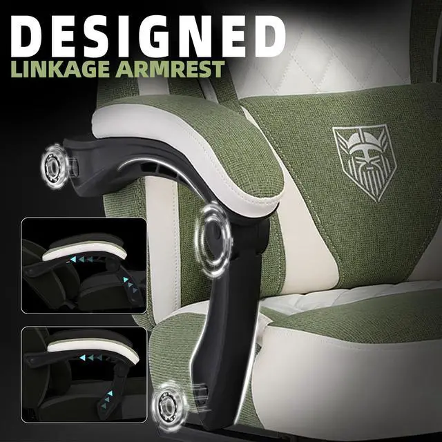 Alt view image 7 of 7 - Gaming Chair, Reclining Fabric Gaming Chairs for Adults 250LBS, Office Chair with Pocket Spring Cushion, Computer Chair with Footrest and Massage Lumbar Support (Green)