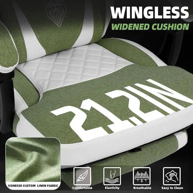 Alt view image 4 of 7 - Gaming Chair, Reclining Fabric Gaming Chairs for Adults 250LBS, Office Chair with Pocket Spring Cushion, Computer Chair with Footrest and Massage Lumbar Support (Green)