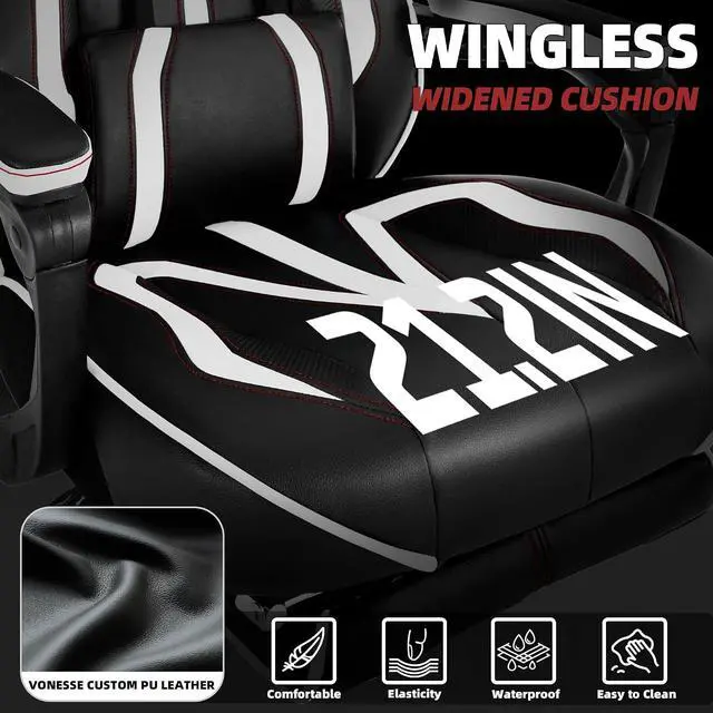 Alt view image 5 of 7 - Gaming Chair with Footrest,Reclining Computer Gaming Chair for Adults,Big and Tall Gamer Chair with Massage,Ergonomic High Back (White/Black)
