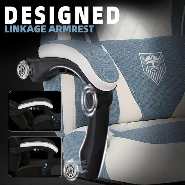 Alt view image 7 of 7 - Gaming Chair, Reclining Fabric Gaming Chairs for Adults 250LBS, Office Chair with Pocket Spring Cushion, Computer Chair with Footrest and Massage Lumbar Support (Blue)