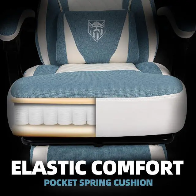 Alt view image 5 of 7 - Gaming Chair, Reclining Fabric Gaming Chairs for Adults 250LBS, Office Chair with Pocket Spring Cushion, Computer Chair with Footrest and Massage Lumbar Support (Blue)