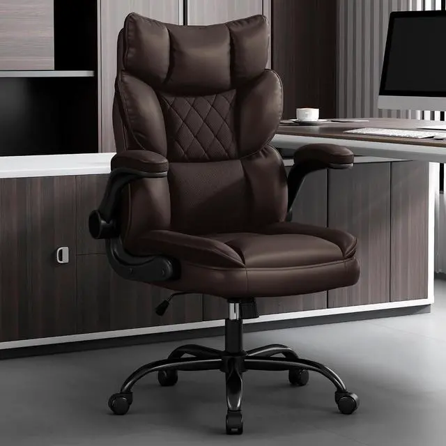 Main image of Office Chair, Gaming Chair with Flip-up Armrests, Desk Chair with Double-Layered Soft Backrest,PU Leather Computer Executive Chair with Breathable Seat Cushion (Brown)