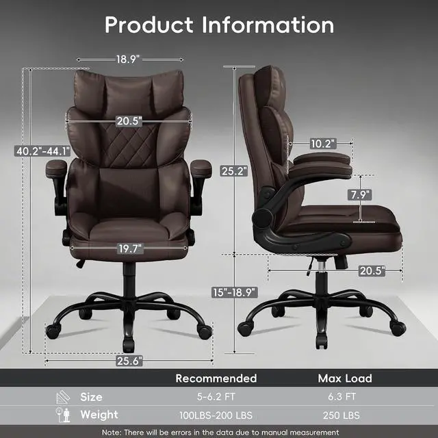 Alt view image 2 of 7 - Office Chair, Gaming Chair with Flip-up Armrests, Desk Chair with Double-Layered Soft Backrest,PU Leather Computer Executive Chair with Breathable Seat Cushion (Brown)