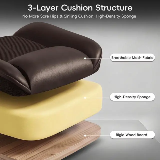 Alt view image 6 of 7 - Office Chair, Gaming Chair with Flip-up Armrests, Desk Chair with Double-Layered Soft Backrest,PU Leather Computer Executive Chair with Breathable Seat Cushion (Brown)