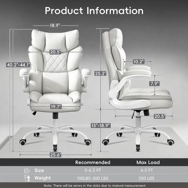 Alt view image 2 of 7 - Office Chair, Gaming Chair with Flip-up Armrests, Desk Chair with Double-Layered Soft Backrest,PU Leather Computer Executive Chair with Breathable Seat Cushion (White)