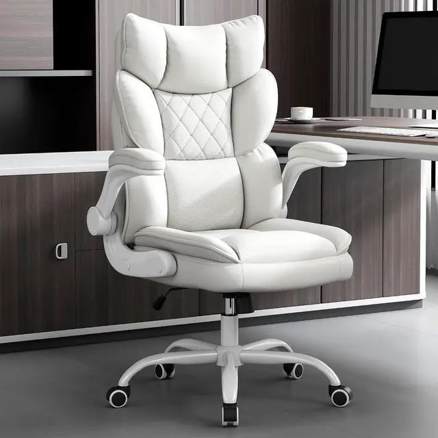 Main image of Office Chair, Gaming Chair with Flip-up Armrests, Desk Chair with Double-Layered Soft Backrest,PU Leather Computer Executive Chair with Breathable Seat Cushion (White)