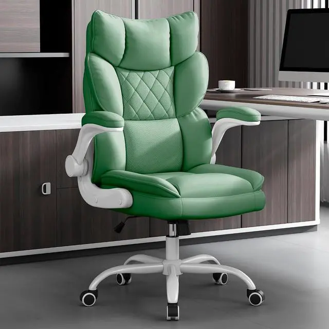 Main image of Office Chair, Gaming Chair with Flip-up Armrests, Desk Chair with Double-Layered Soft Backrest,PU Leather Computer Executive Chair with Breathable Seat Cushion (Green)