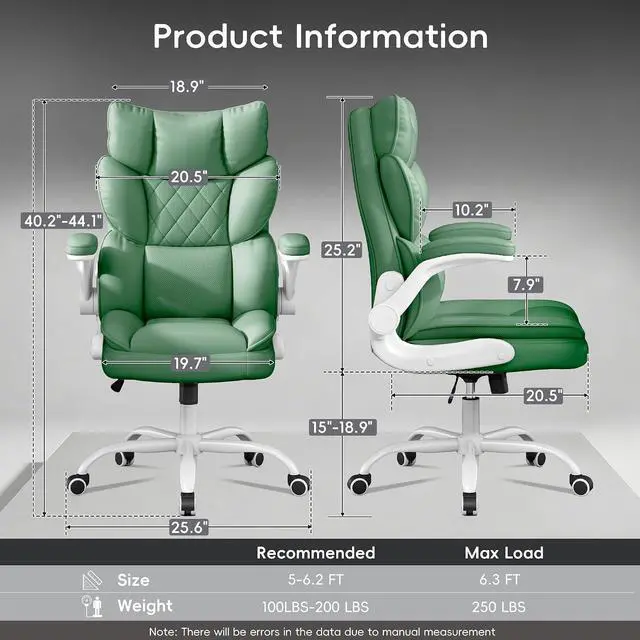 Alt view image 2 of 7 - Office Chair, Gaming Chair with Flip-up Armrests, Desk Chair with Double-Layered Soft Backrest,PU Leather Computer Executive Chair with Breathable Seat Cushion (Green)