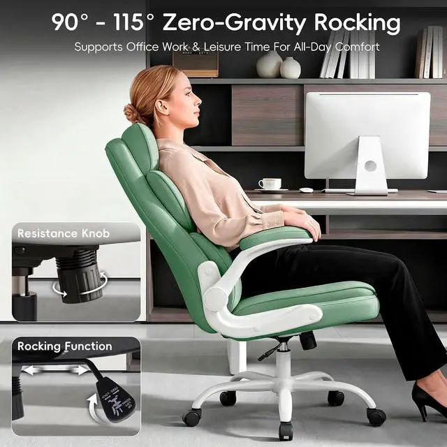 Alt view image 7 of 7 - Office Chair, Gaming Chair with Flip-up Armrests, Desk Chair with Double-Layered Soft Backrest,PU Leather Computer Executive Chair with Breathable Seat Cushion (Green)