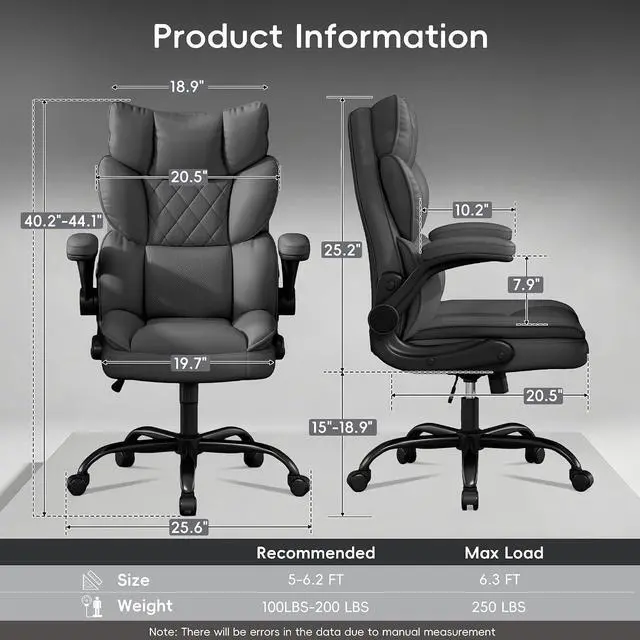 Alt view image 2 of 7 - Office Chair, Gaming Chair with Flip-up Armrests, Desk Chair with Double-Layered Soft Backrest,PU Leather Computer Executive Chair with Breathable Seat Cushion (Grey)