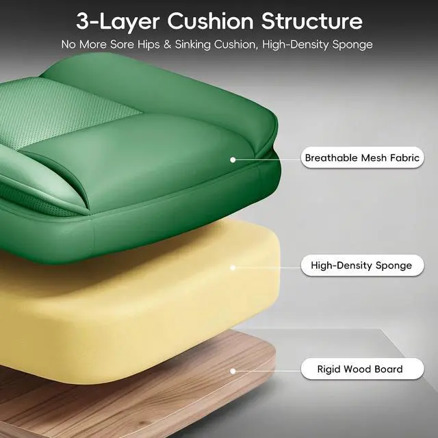 Alt view image 6 of 7 - Office Chair, Gaming Chair with Flip-up Armrests, Desk Chair with Double-Layered Soft Backrest,PU Leather Computer Executive Chair with Breathable Seat Cushion (Green)